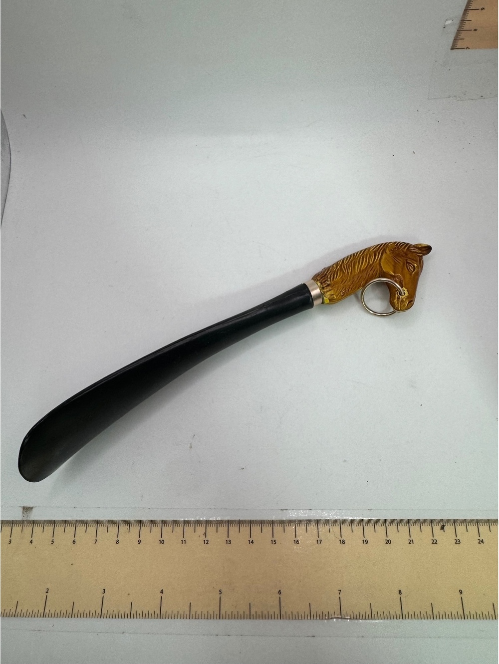 Vintage Horse Head Shoe Horn with Ring Handle Made in Hong Kong